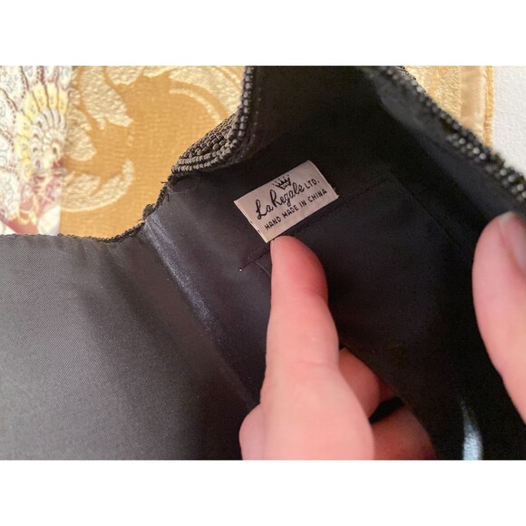 Vintage 80s Purse 1980s Black Beaded Art Deco Goth Glam Prom Cocktail Bag - Picture 4 of 6